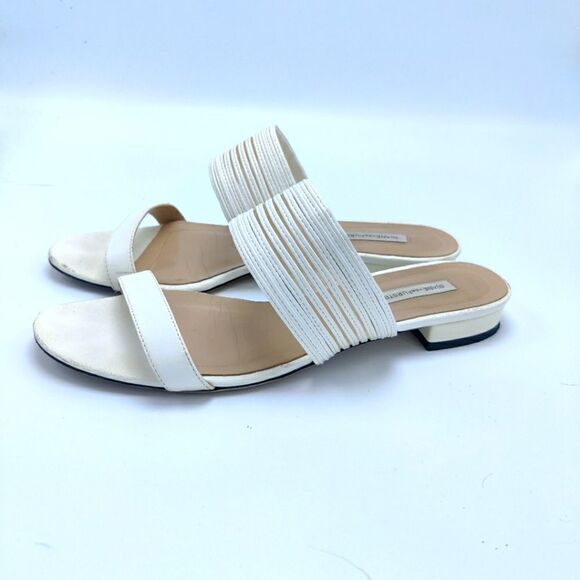 DVF Slide Sandal Low Heel Open Toe White Leather Sz 7 Diane Von Furstenberg - Picture 6 of 15